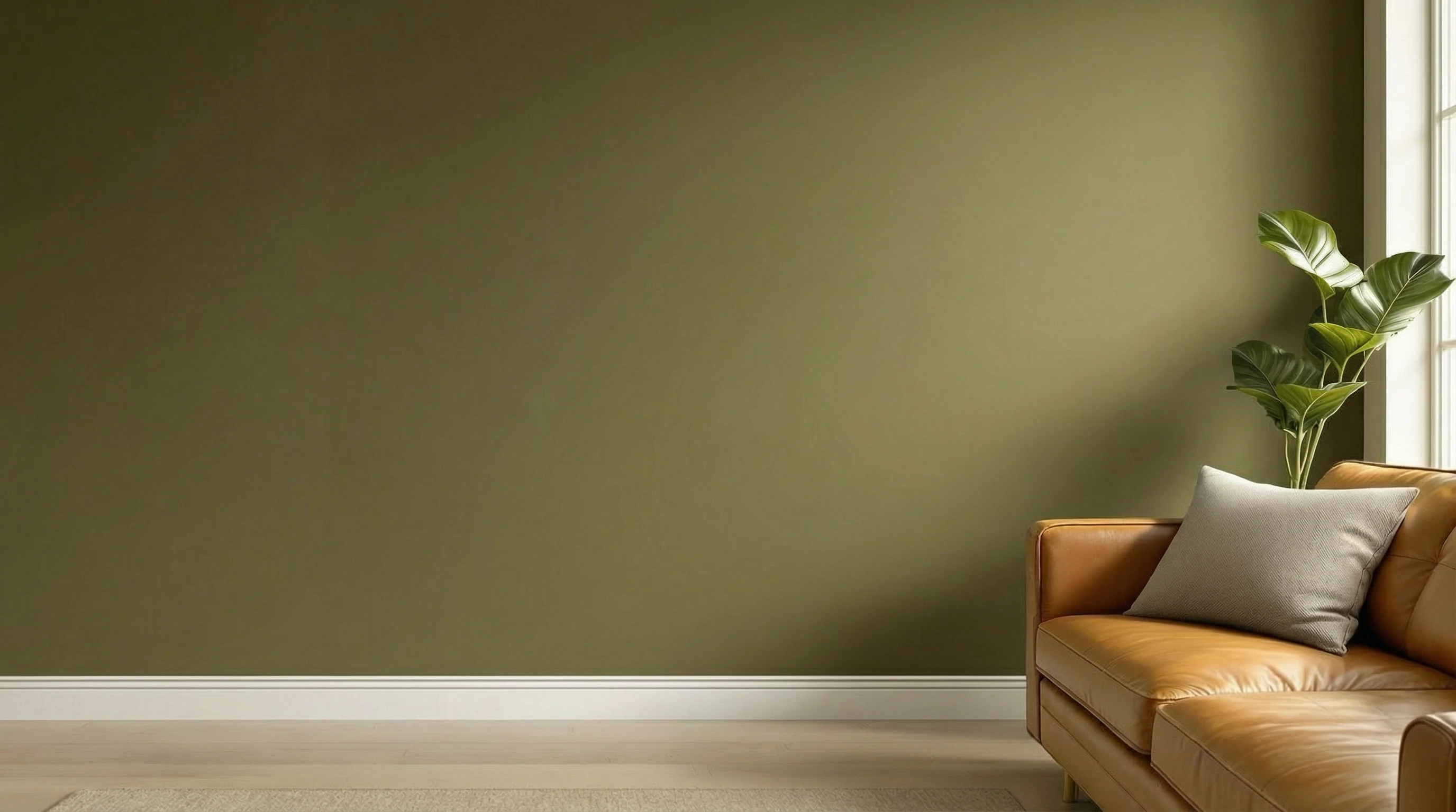 Olive green painted wall in living room
