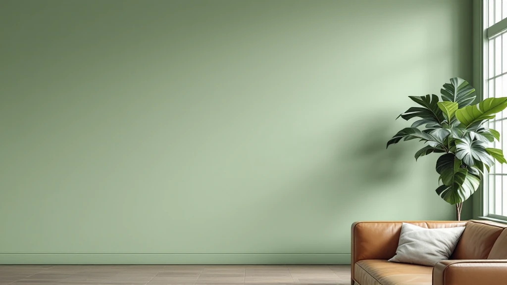 Sage green painted wall in modern living room