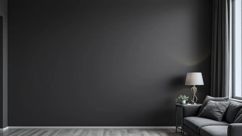 Charcoal grey painted wall in modern bedroom
