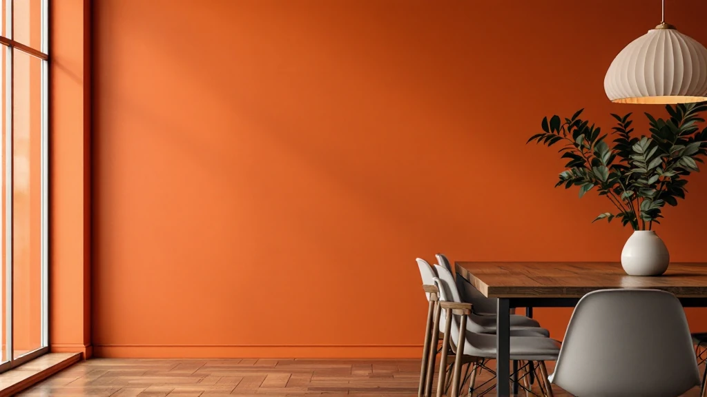 Terracotta painted wall in dining room
