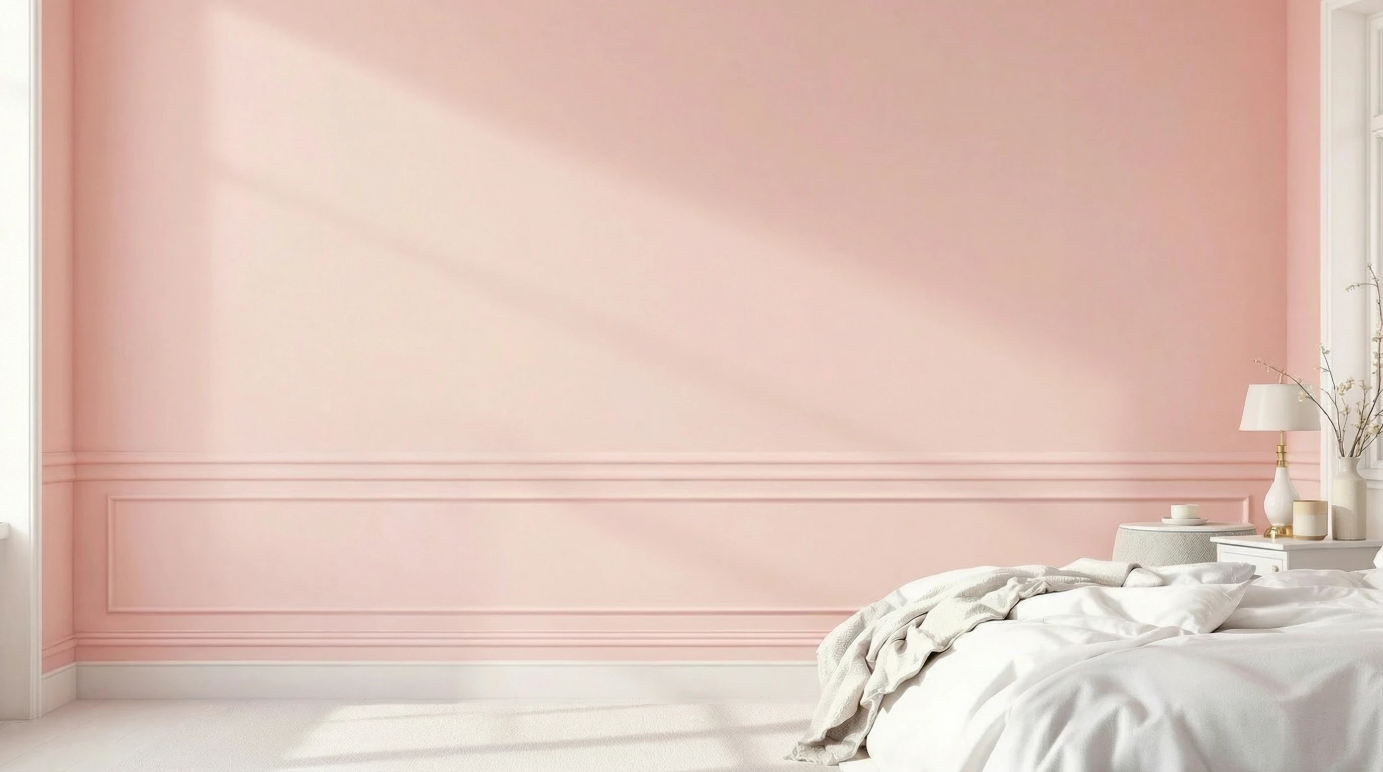 Soft blush pink painted wall in bedroom